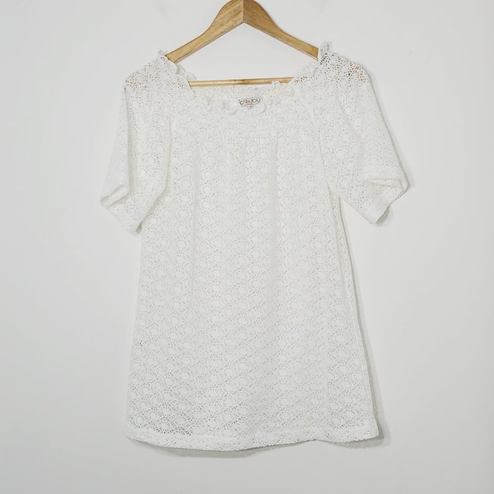 Joy Joy Coquette Coverup Lace Short Sleeve White Lightweight Cruise Travel Beach